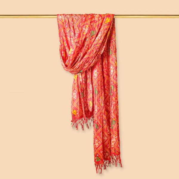 Patola Print Red Chinnon Dupatta