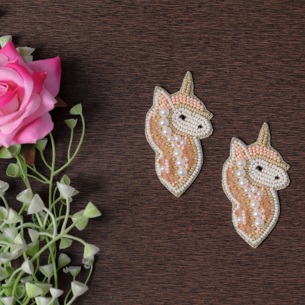 pair of Sparkly Beaded Seahorse Patch | Ocean Life Applique