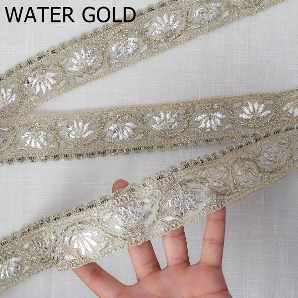 Luxury Tissue Gold Gota Embroidery Lace with Intricate Katdana Beadwork