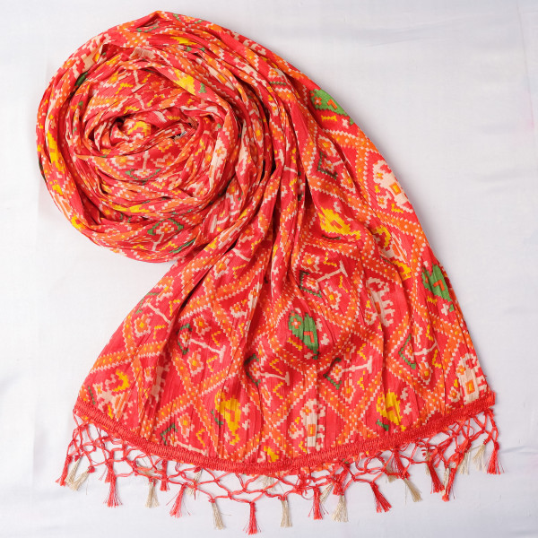 Patola Print Red Chinnon Dupatta