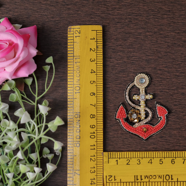 Pair OF Handcrafted Beaded Anchor Applique Patch – Nautical Sew-on Motif for DIY Crafts