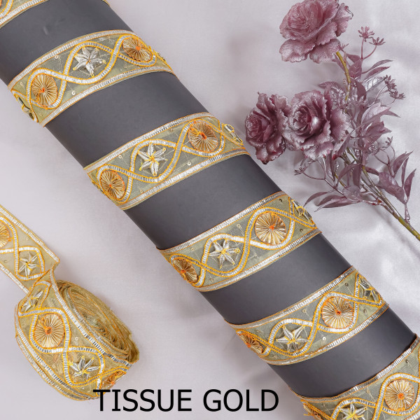 Premium Floral Gota Patti Lace Trim Embroidery Border for Sarees, Dupattas, & DIY Crafts