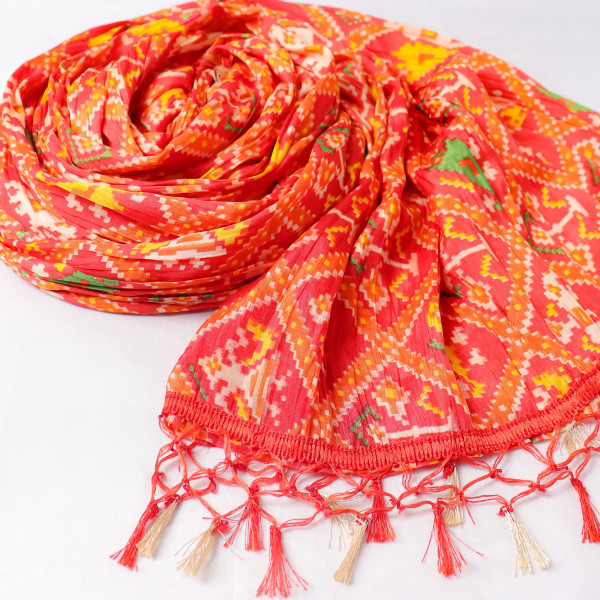Patola Print Red Chinnon Dupatta