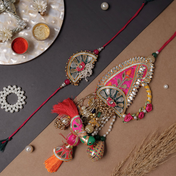 Royal Keri Motif Gota Patti Bhaiya Bhabhi Rakhi Set (Pair)