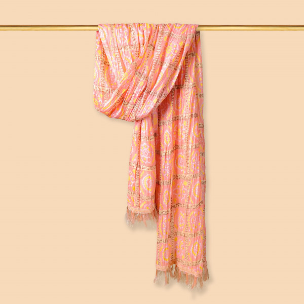 Bandhani Print Peach Chinnon Dupatta