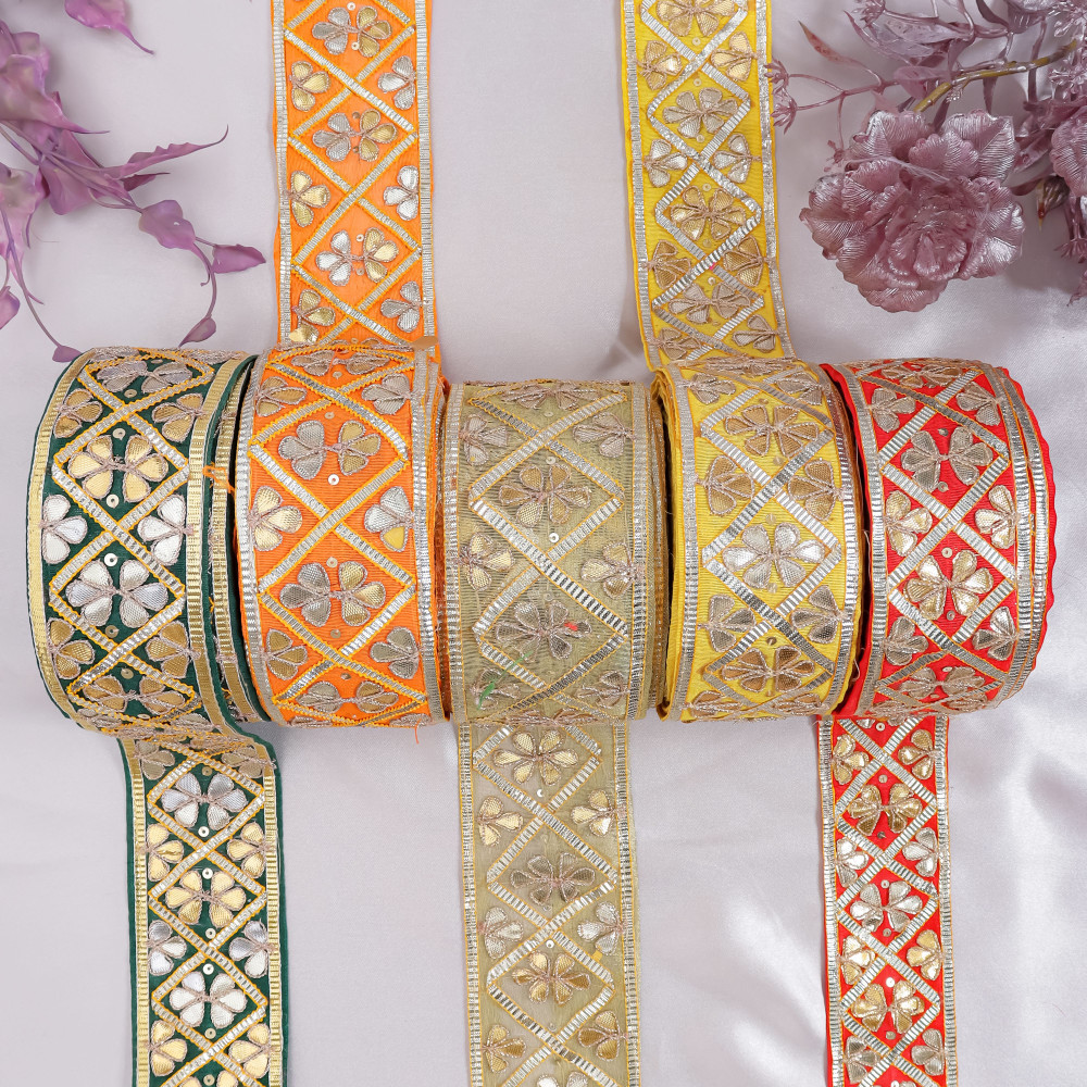 Image of Handcrafted Zig-Zag Gota Patti Embroidery Lace | Traditional Trim for Saree &amp; DIY Crafting