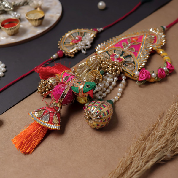 Royal Keri Motif Gota Patti Bhaiya Bhabhi Rakhi Set (Pair)