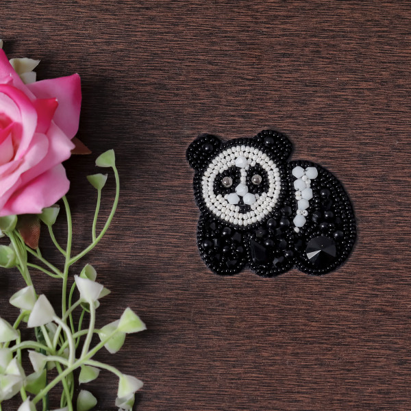 Pair of Handmade Beaded Panda Bear Applique Patch