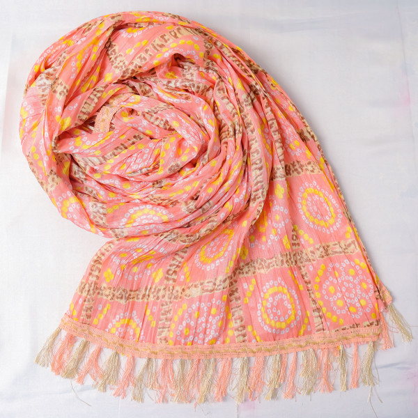 Bandhani Print Peach Chinnon Dupatta