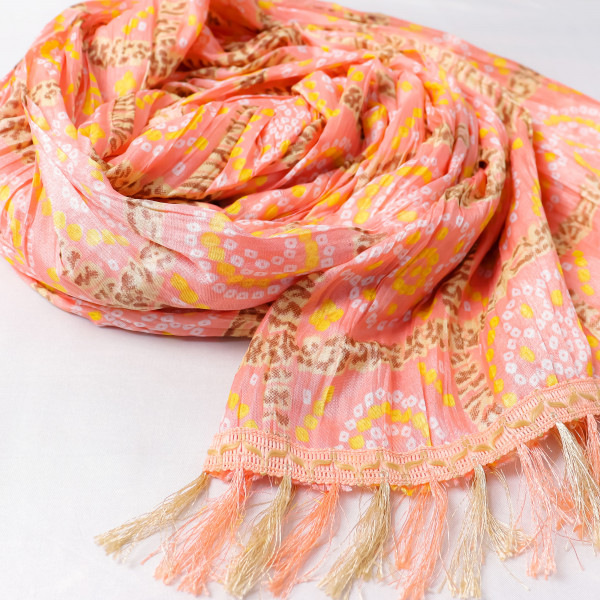 Bandhani Print Peach Chinnon Dupatta