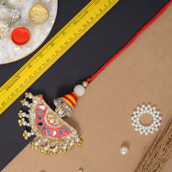 Traditional Mirror Gota Patti Bhai Bhabhi Rakhi Set with Beads Tassels