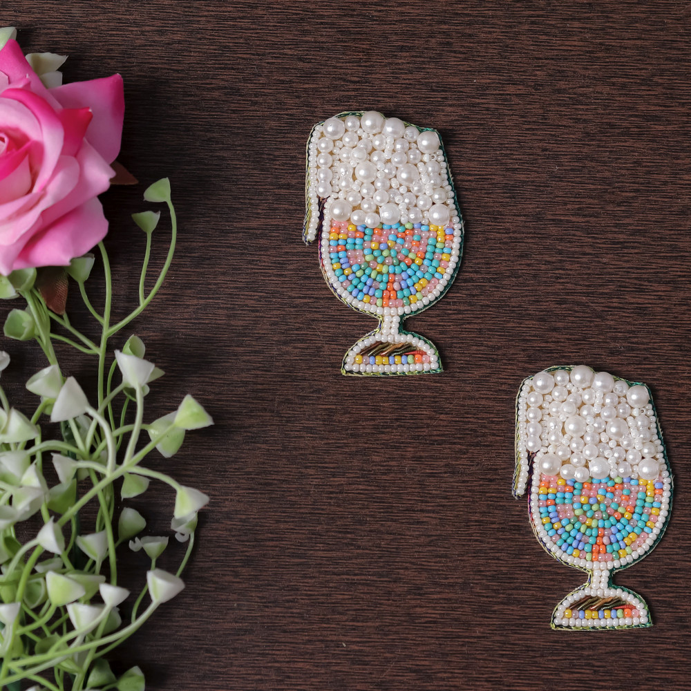 Image of Pair of Handmade Beaded Beer Glass Applique Patch