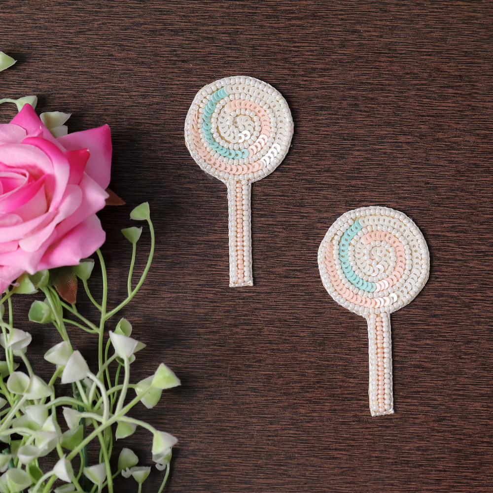Image of Pair Of Pastel Beaded Lollipop Applique Patch – DIY Craft Motif