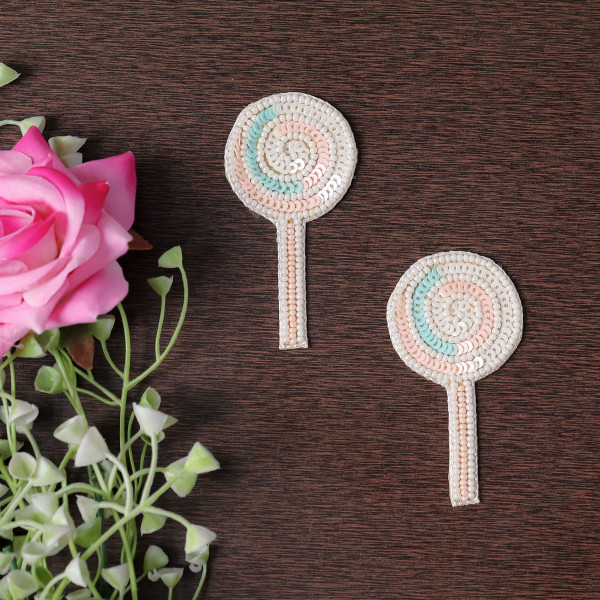 Pair Of Pastel Beaded Lollipop Applique Patch – DIY Craft Motif