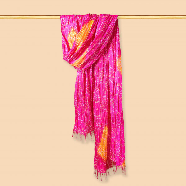 Bandhani Print Rani yellow Chinnon Dupatta