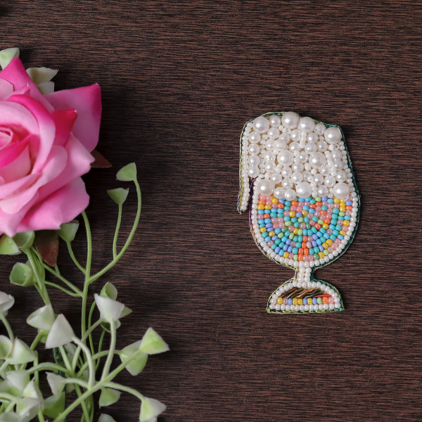 Pair of Handmade Beaded Beer Glass Applique Patch