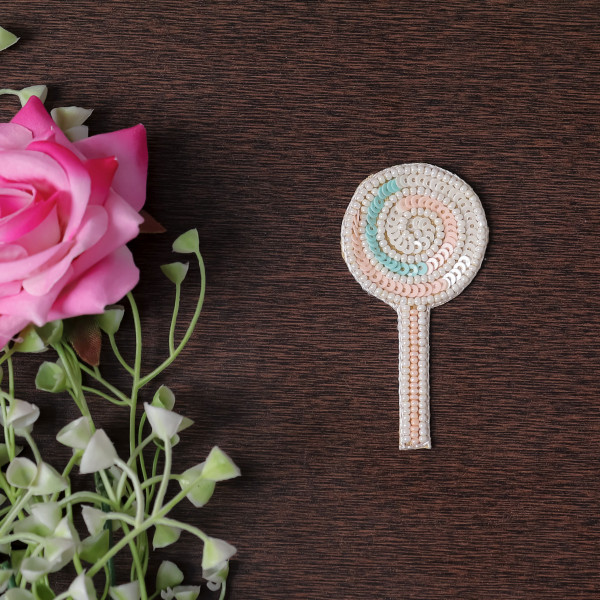 Pair Of Pastel Beaded Lollipop Applique Patch – DIY Craft Motif