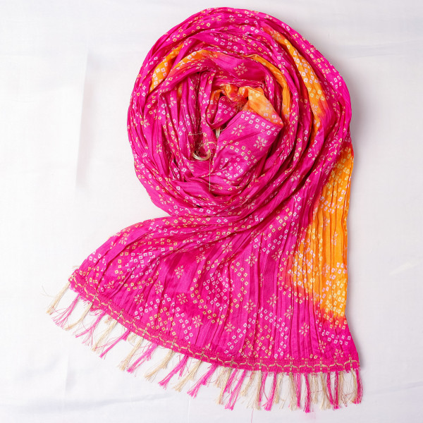Bandhani Print Rani yellow Chinnon Dupatta