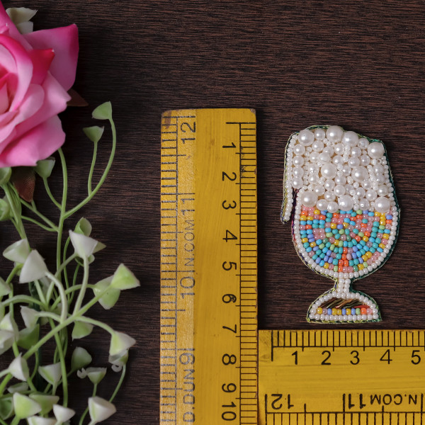 Pair of Handmade Beaded Beer Glass Applique Patch