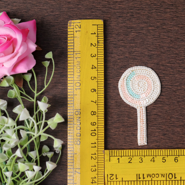 Pair Of Pastel Beaded Lollipop Applique Patch – DIY Craft Motif