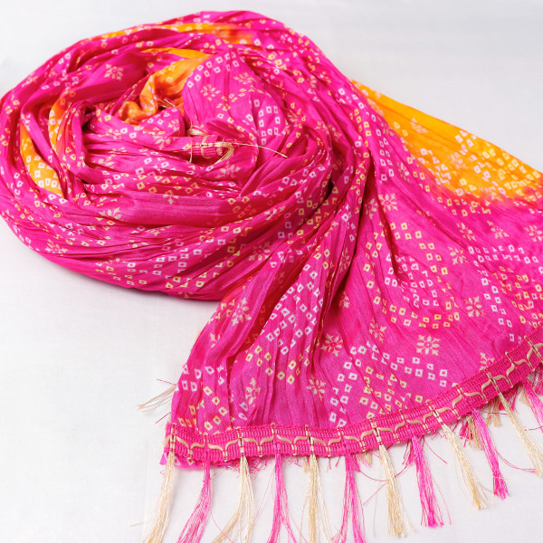 Bandhani Print Rani yellow Chinnon Dupatta