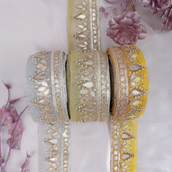 Premium Gota Patti & Bead Work Embroidery Lace – Luxury Indian Border Trim for Sarees