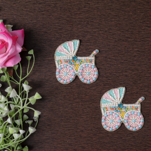 Pair OF Sweet Summer Treats: Beaded Ice Cream Cart Applique Patch