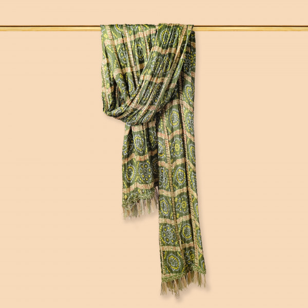 Bandhani Print Green Chinnon Dupatta