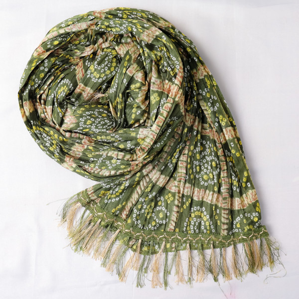 Bandhani Print Green Chinnon Dupatta