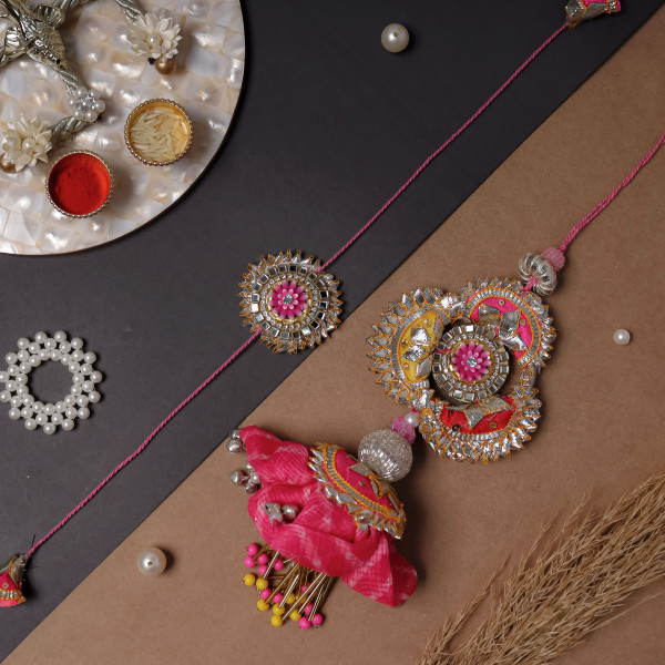 Premium Multi-Gota Bhai Bhabhi Rakhi Pair | Traditional Handmade Rakhi Set