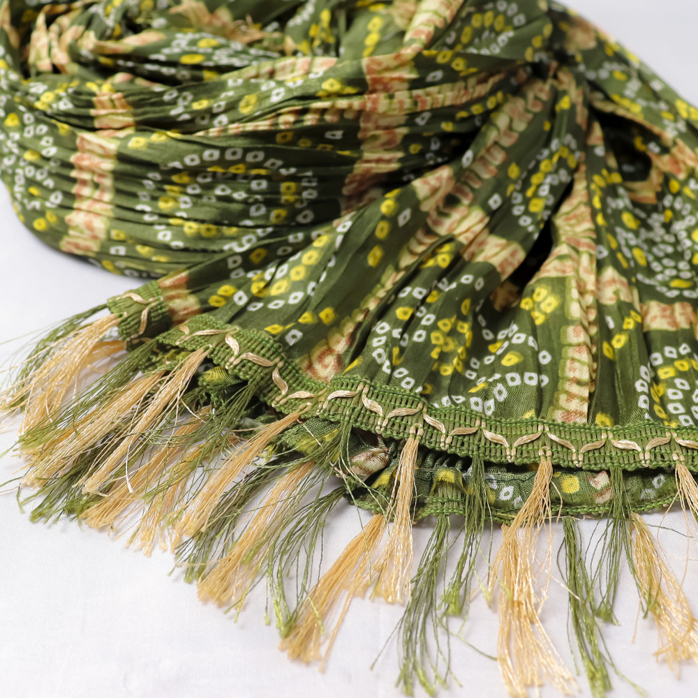 Image of Bandhani Print Green Chinnon Dupatta