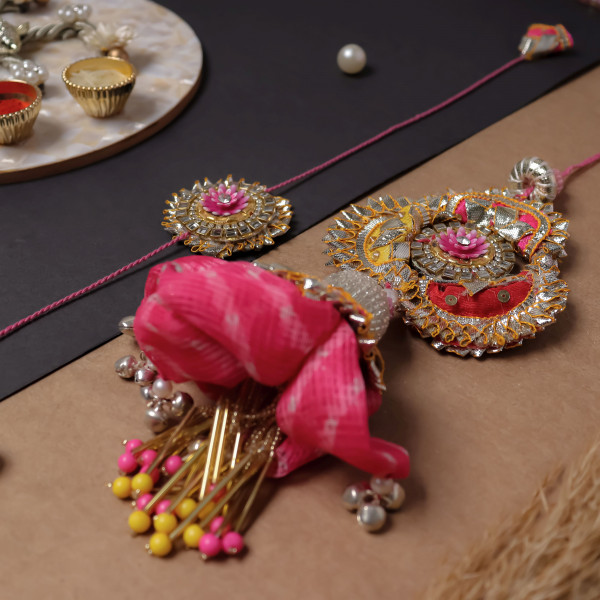 Premium Multi-Gota Bhai Bhabhi Rakhi Pair | Traditional Handmade Rakhi Set