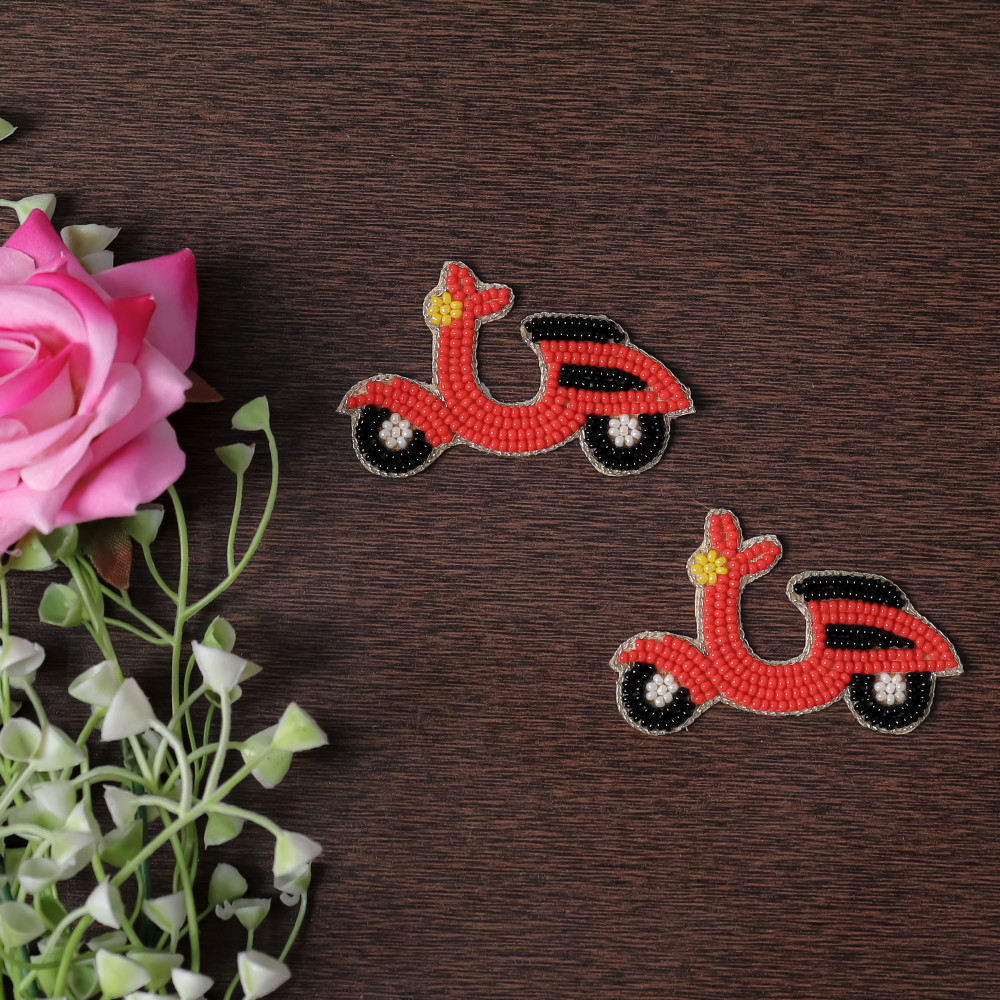 Image of Pair Of Retro Beaded Scooter Patch – DIY Embroidered Applique