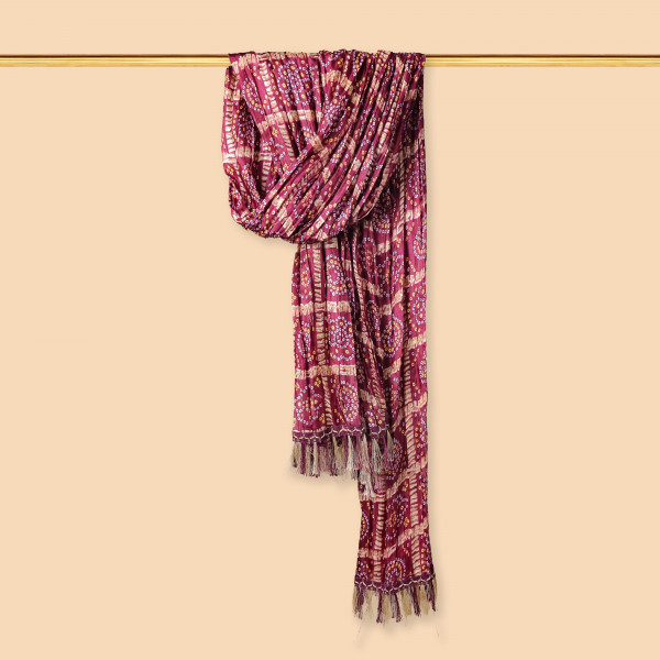 Bandhani Print Wine Chinnon Dupatta