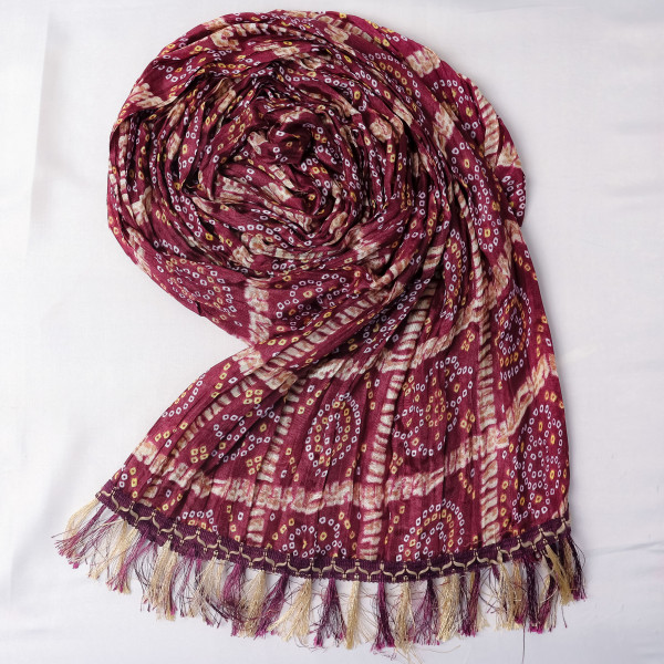 Bandhani Print Wine Chinnon Dupatta