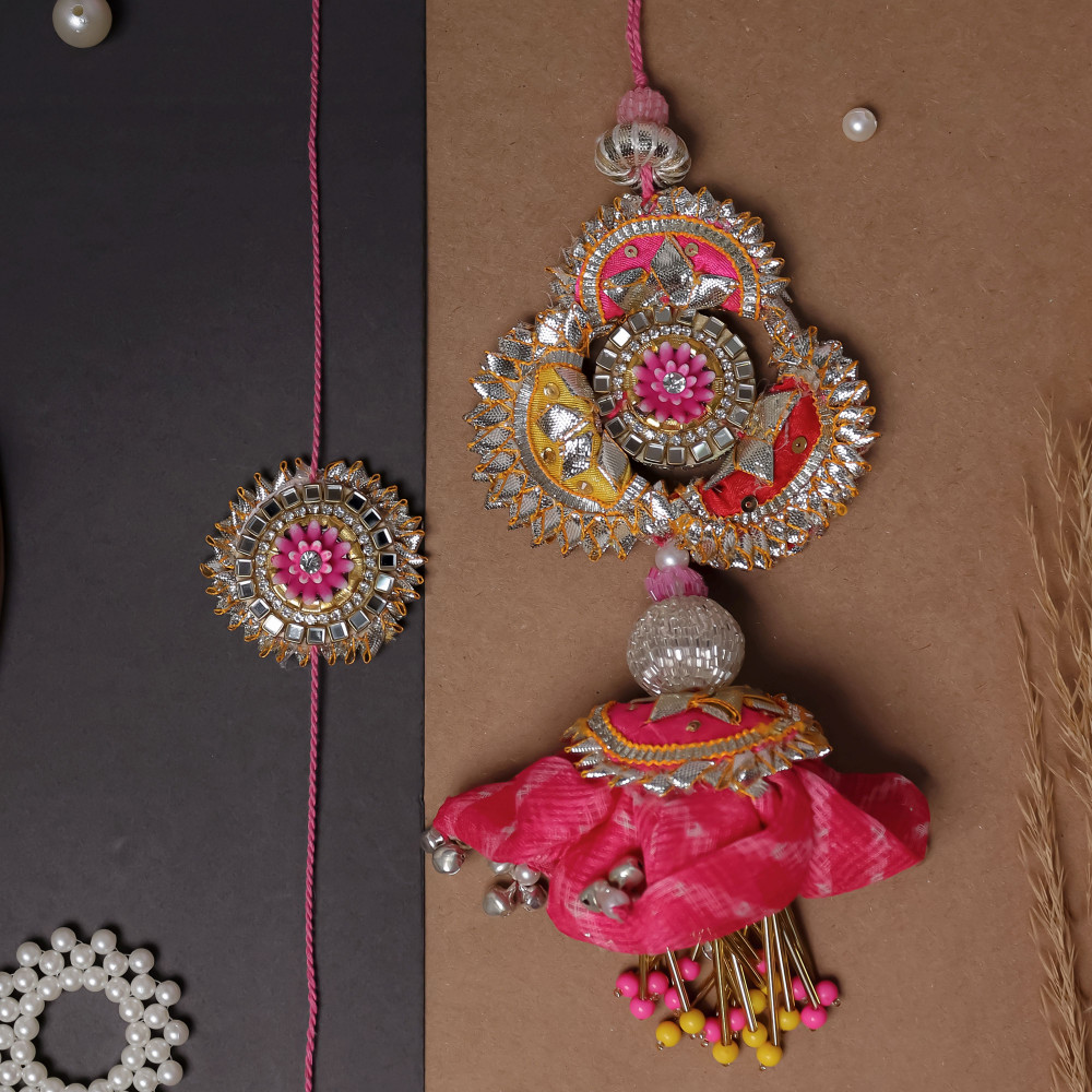 Image of Premium Multi-Gota Bhai Bhabhi Rakhi Pair | Traditional Handmade Rakhi Set