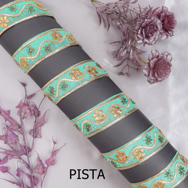 Traditional Gold Gota Patti Flower & Glass Bead Lace Trim Border for Indian Bridal Wear & Craft Projects