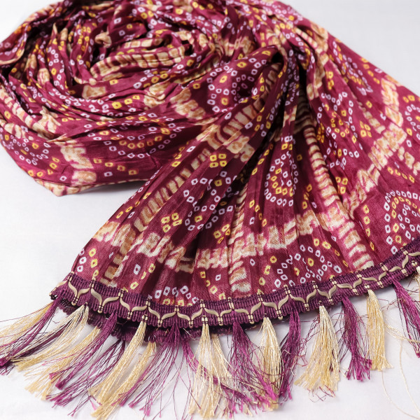 Bandhani Print Wine Chinnon Dupatta