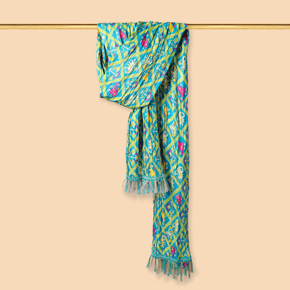 Image of Patola Print Sea Green Chinnon Dupatta