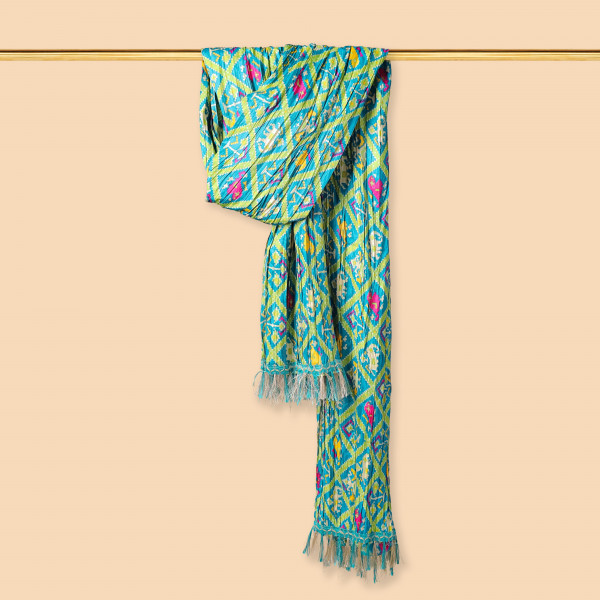 Patola Print Sea Green Chinnon Dupatta
