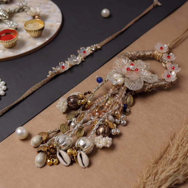 Elegant Golden Bhai Bhabhi Rakhi Set – Premium Pair Rakhi for Brother & Sister-in-Law
