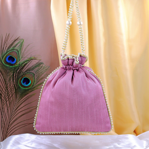 Elegant Pearl Beads Embroidered Potli Bag | Luxury Bridal & Festive Wristlet Purse