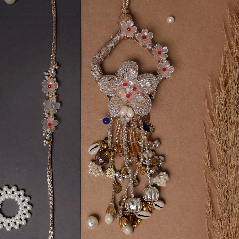 Image of Elegant Golden Bhai Bhabhi Rakhi Set – Premium Pair Rakhi for Brother &amp; Sister-in-Law