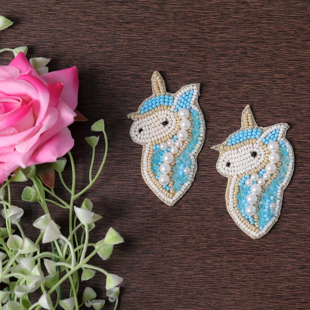 Image of Pair Of Magical Beaded Seahorse Unicorn Patch – DIY Sew-On Applique