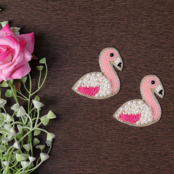 Pair of Embroidered Flamingo Bird Applique