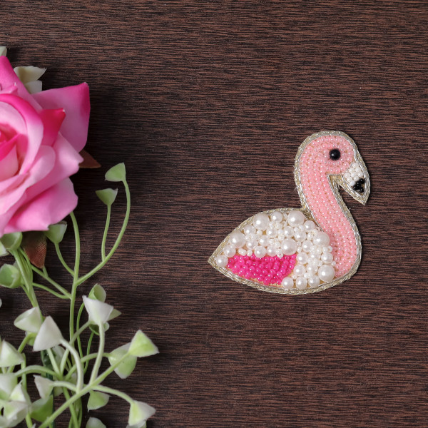 Pair of Embroidered Flamingo Bird Applique