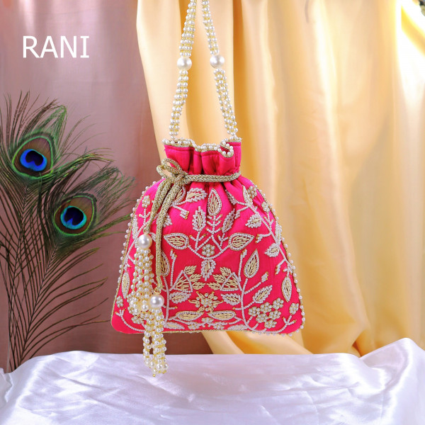 Elegant Pearl Beads Embroidered Potli Bag | Luxury Bridal & Festive Wristlet Purse