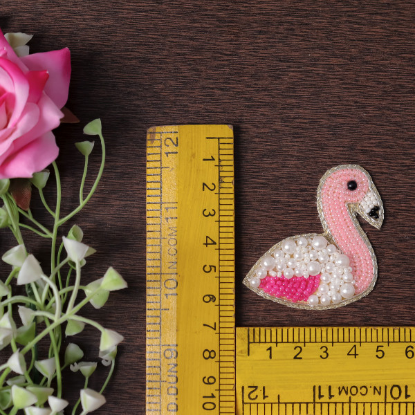 Pair of Embroidered Flamingo Bird Applique