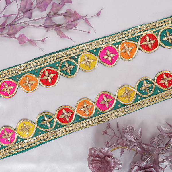 Multi-Color Gota Patti Flower & Glass Bead Lace Border