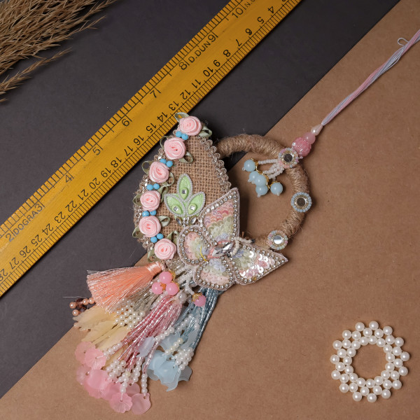 legant Pink & Firozi Butterfly Bhaiya Bhabhi Rakhi Pair | Handcrafted Festive Rakhi Set